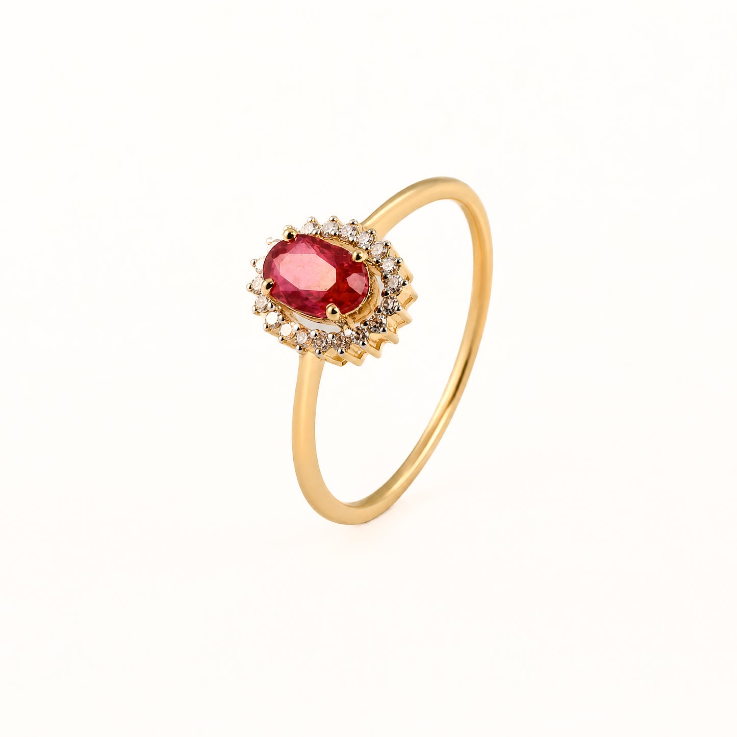 Red Semi - Precious Stone Natural Diamond Ring