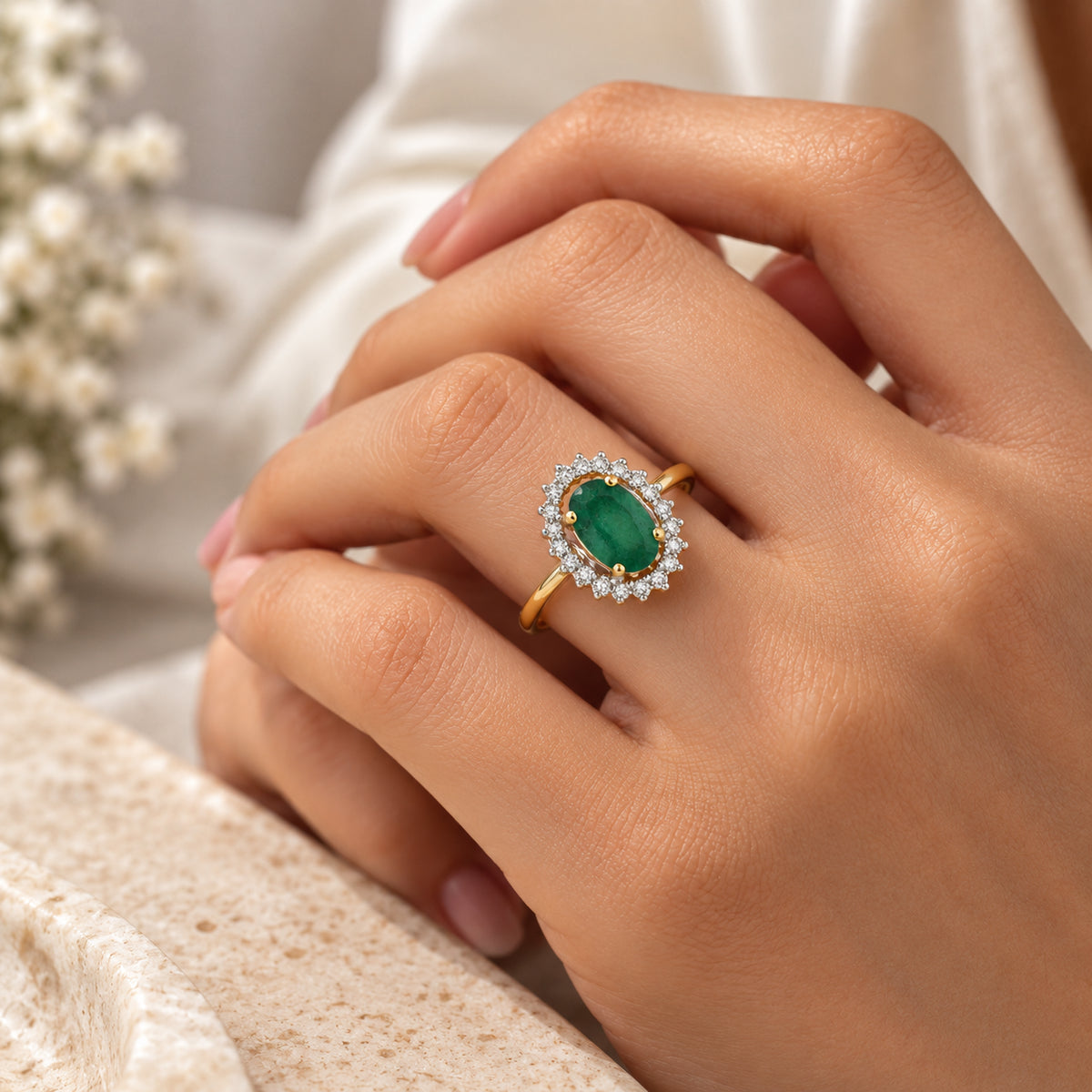 Oval Emerald Halo Ring