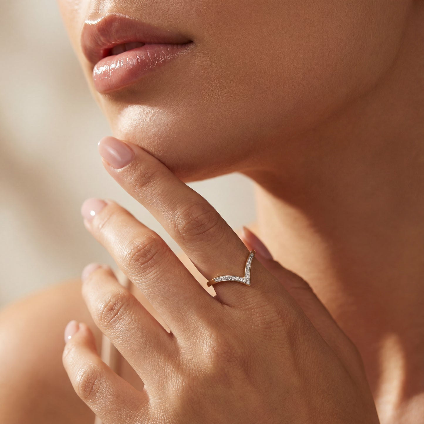 V-shaped Diamond Chevron Ring