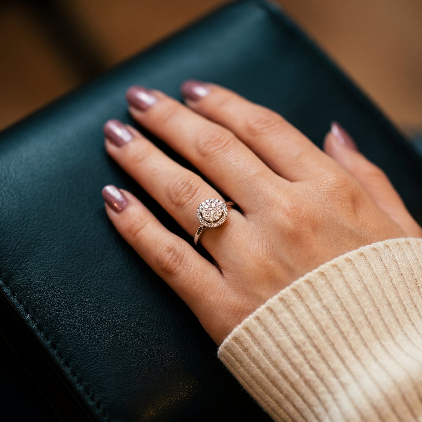 Round Studded Natural Diamond Ring