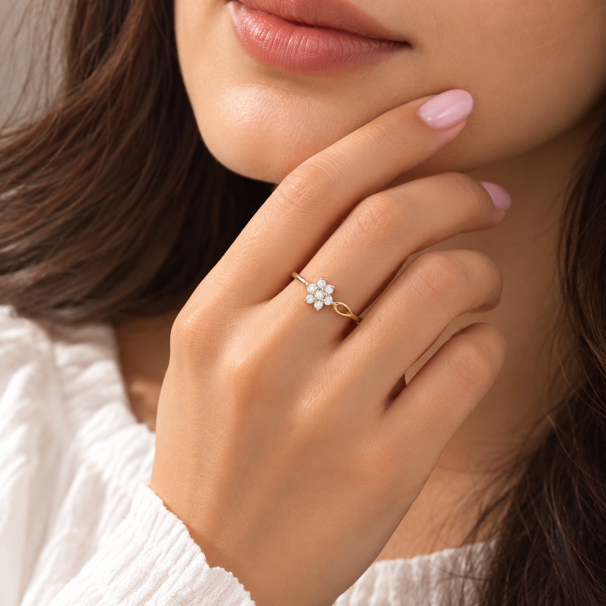 Diamond Blossom Loop Ring