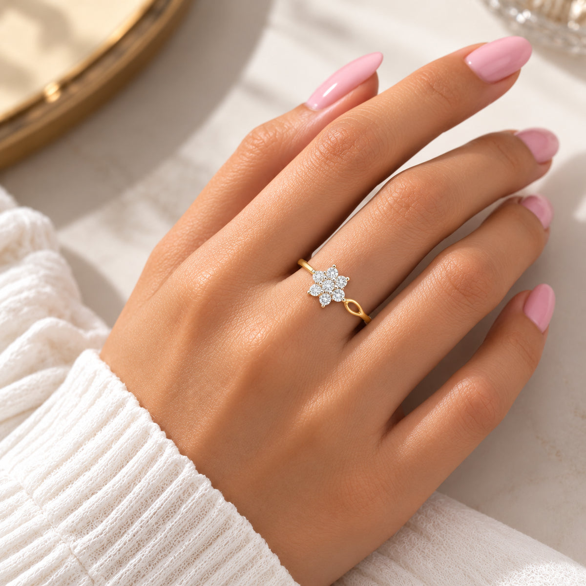 Diamond Blossom Loop Ring