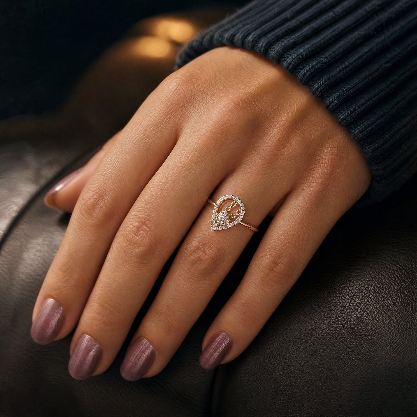Fancy Pear Cluster Natural Diamond Ring