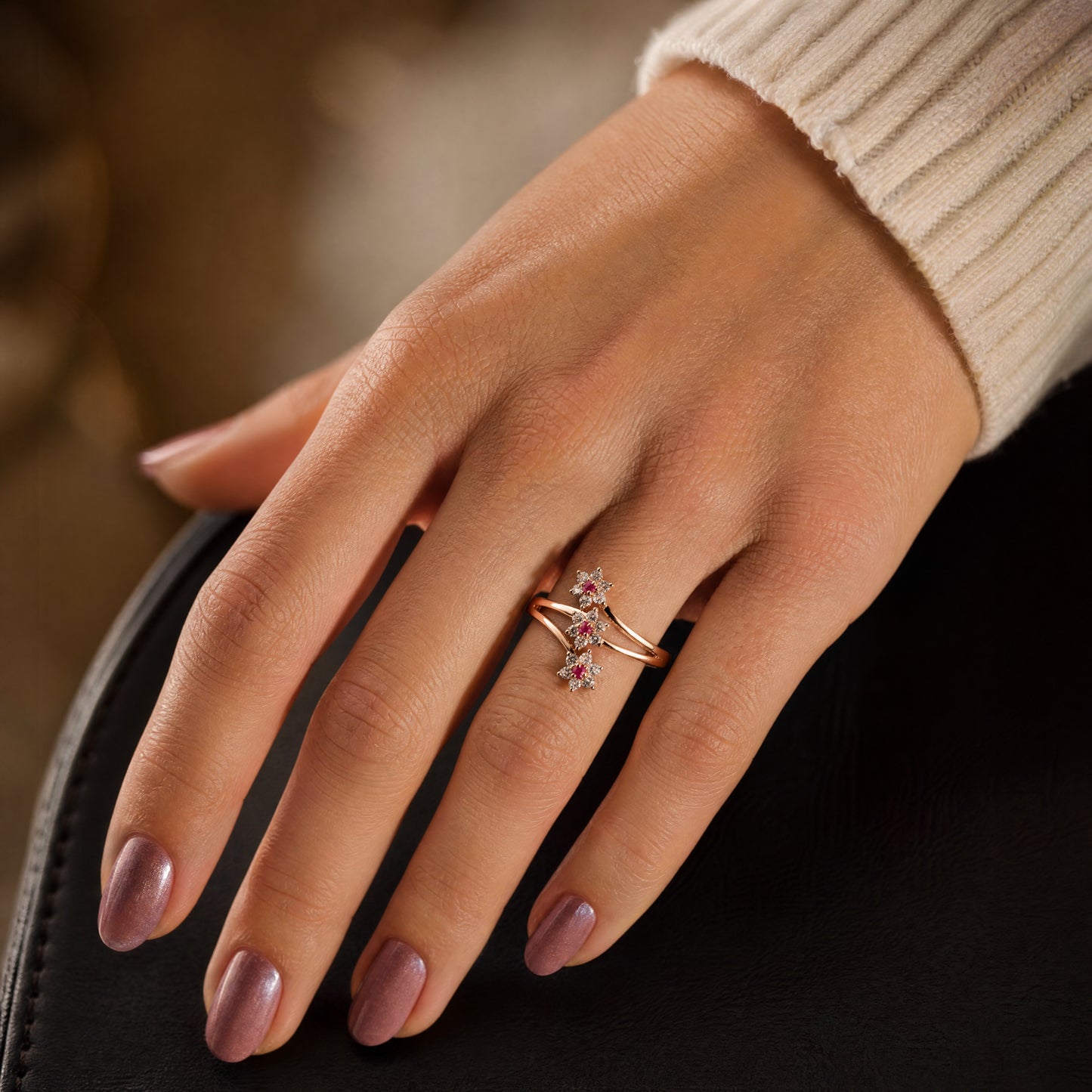 Trio Blossom Natural Diamond Ring