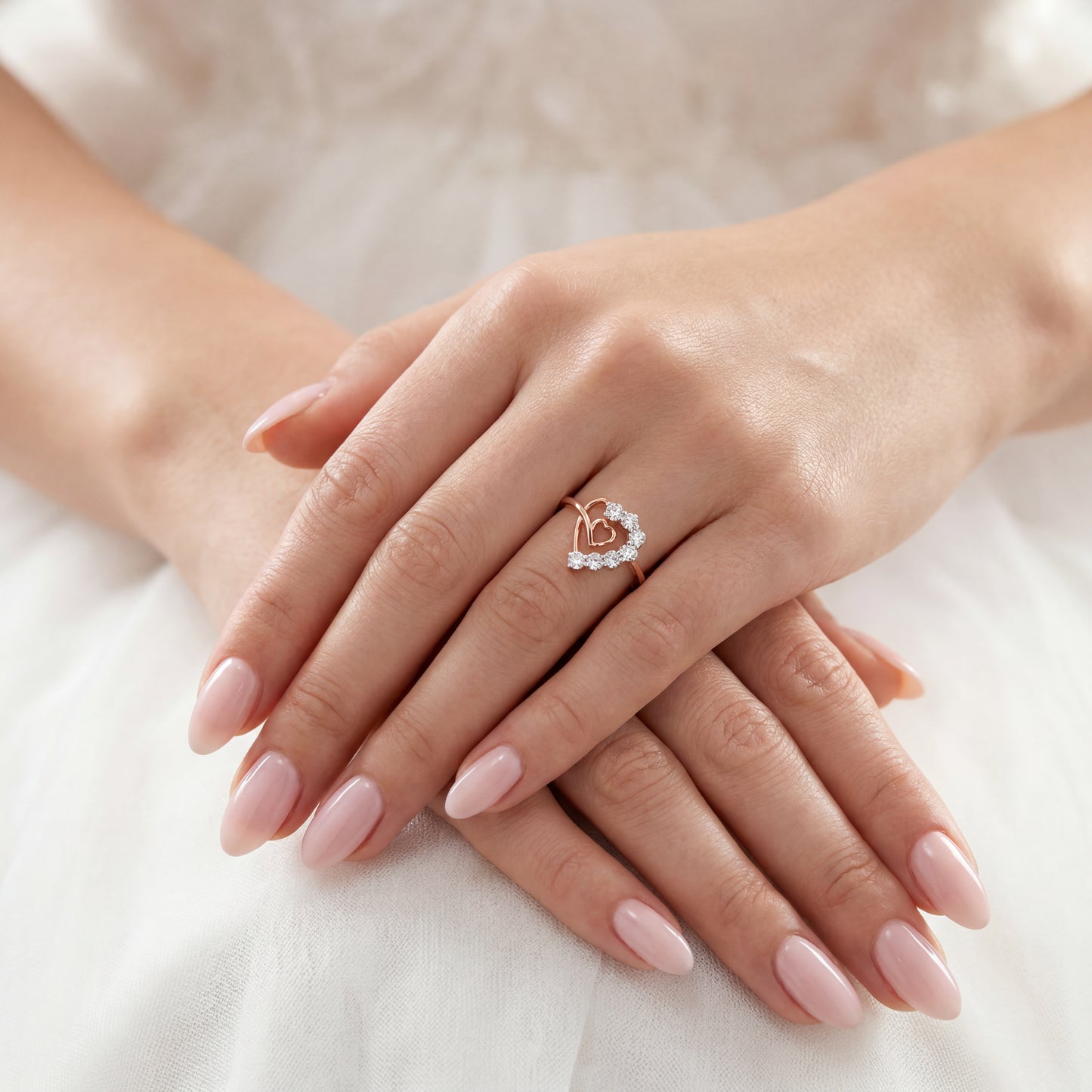 Double heart Natural Diamond Ring