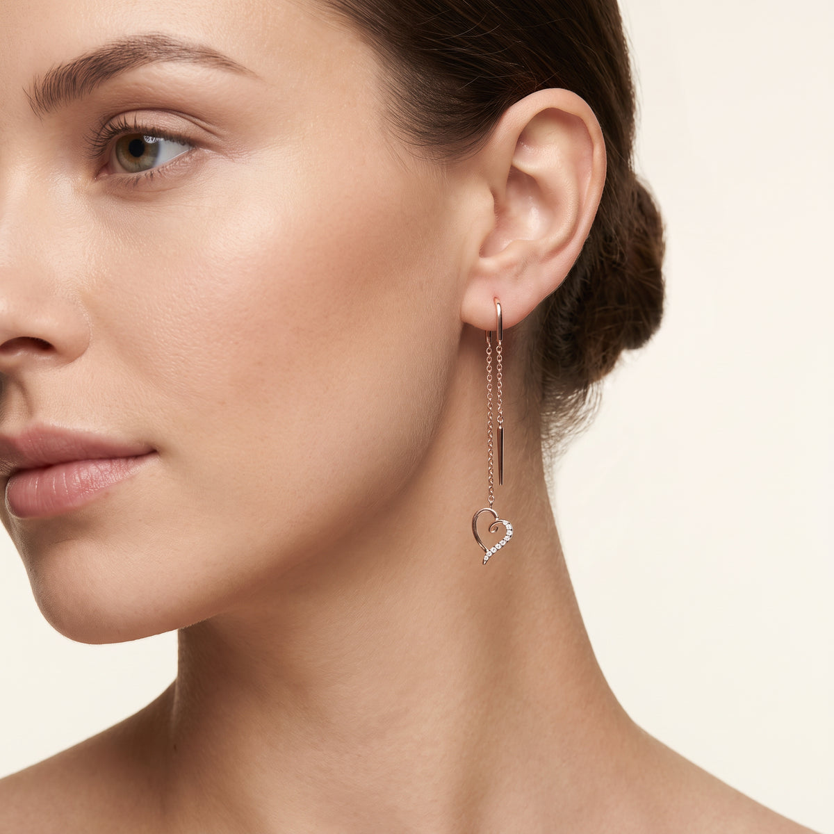 Heart Drop Threader Earrings