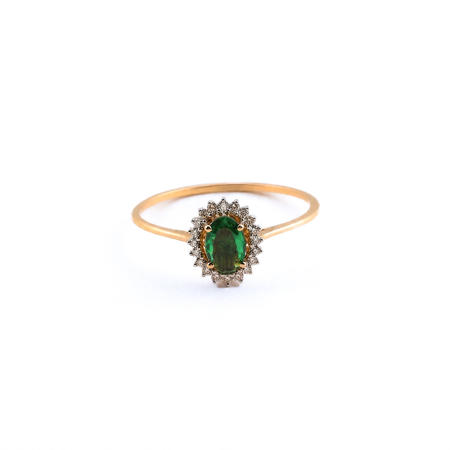Green Semi - Precious Stone Natural Diamond Ring