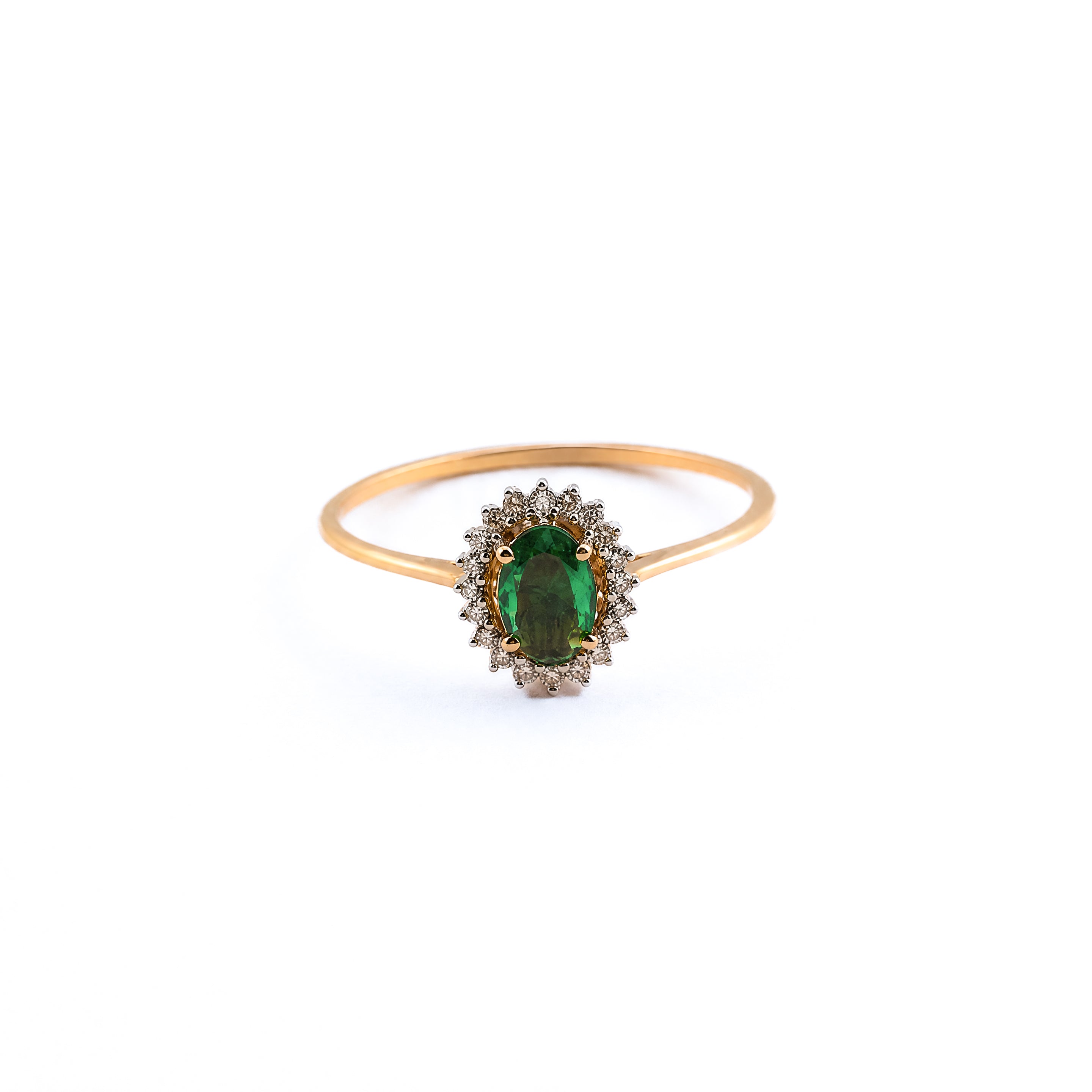 Green Semi - Precious Stone Natural Diamond Ring