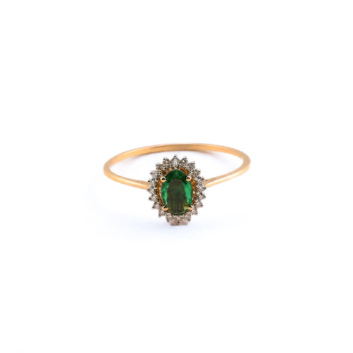 Load image 1 in gallery view. Green Semi - Precious Stone Natural Diamond Ring