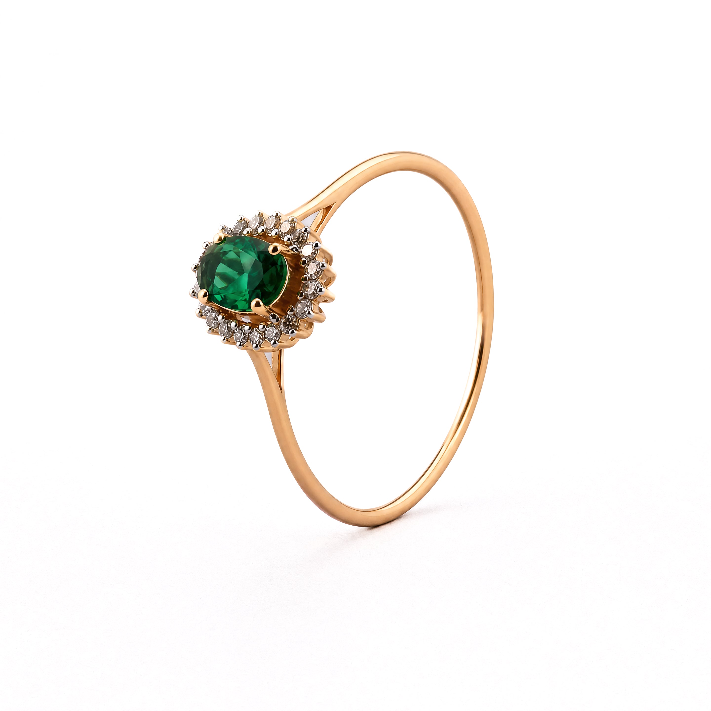 Green Semi - Precious Stone Natural Diamond Ring