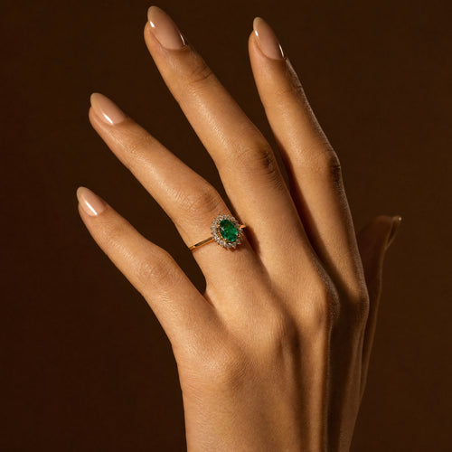 Load image 1 in gallery view. Green Semi - Precious Stone Natural Diamond Ring