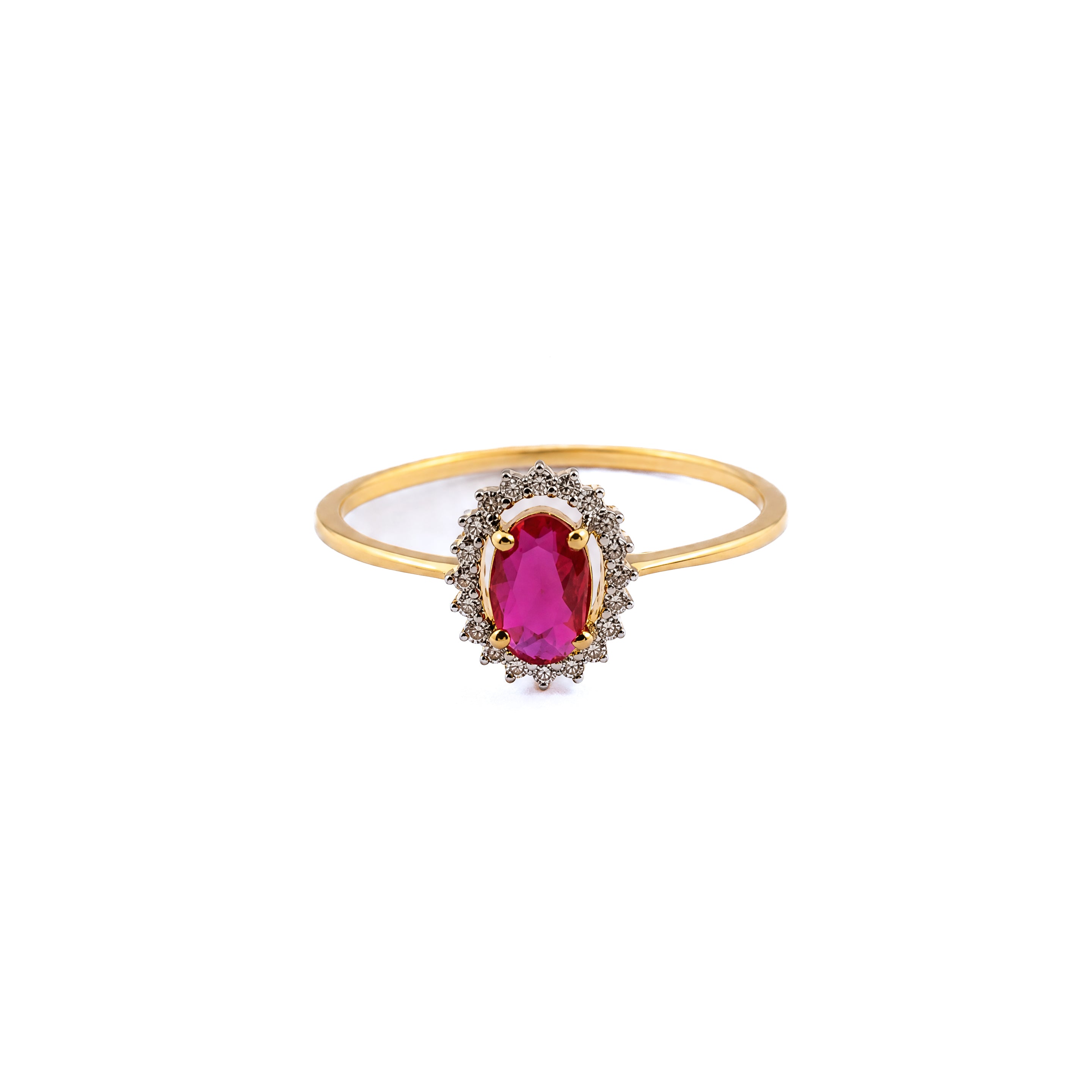 Red Semi - Precious Stone Natural Diamond Ring