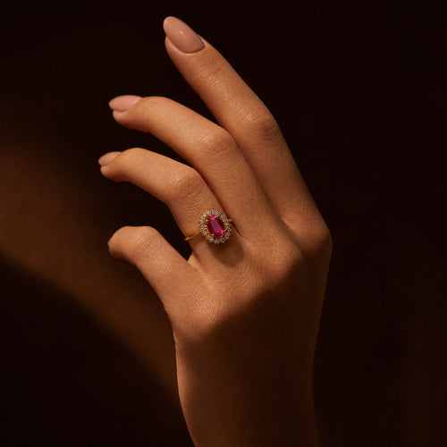 Load image 1 in gallery view. Red Semi - Precious Stone Natural Diamond Ring