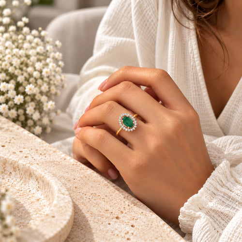 Load image 1 in gallery view. Oval Emerald Halo Ring