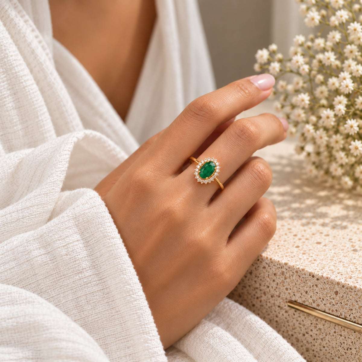 Oval Emerald Halo Ring