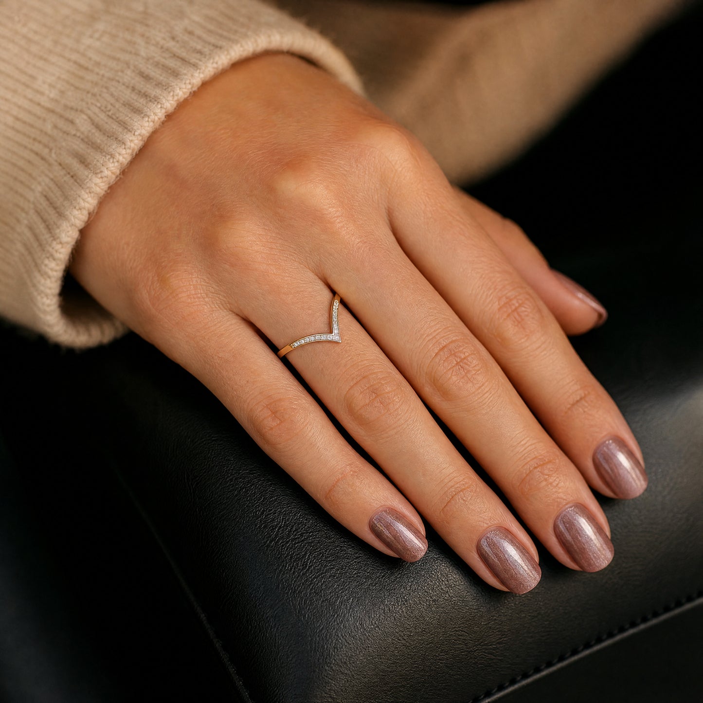 V-shaped Diamond Chevron Ring
