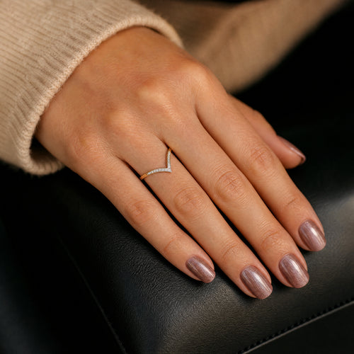 Load image 1 in gallery view. V-shaped Diamond Chevron Ring