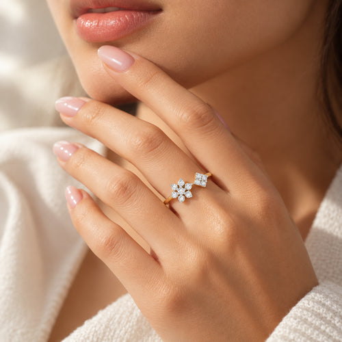 Load image 1 in gallery view. Diamond Flower & Kite Ring