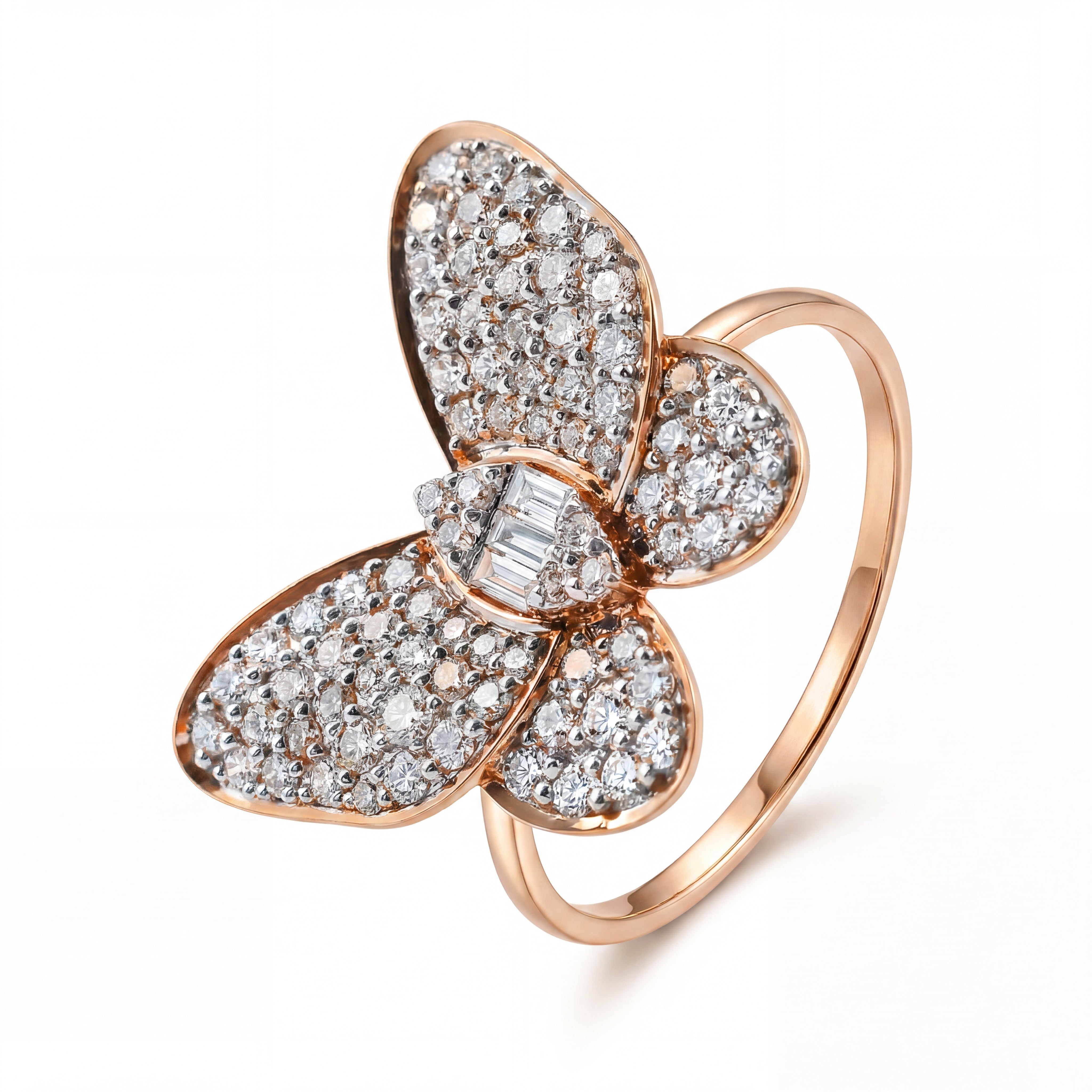 Charming Butterfly Pave Natural Diamond Ring