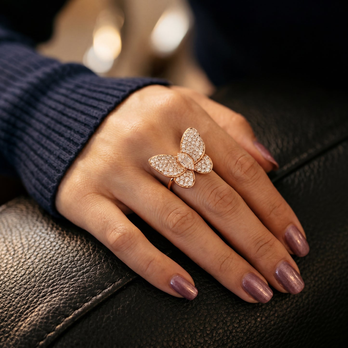 Charming Butterfly Pave Natural Diamond Ring
