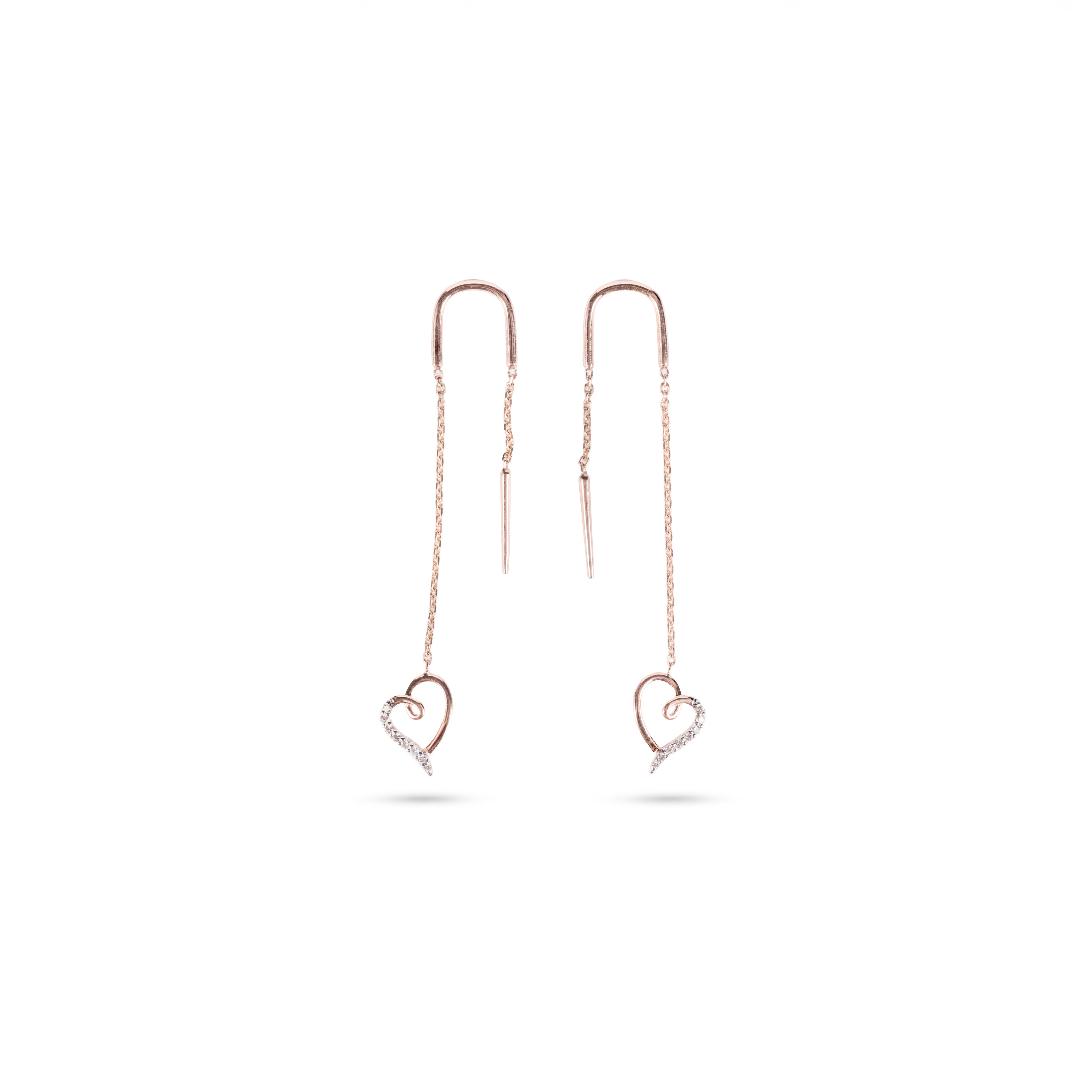 Heart Drop Threader Earrings