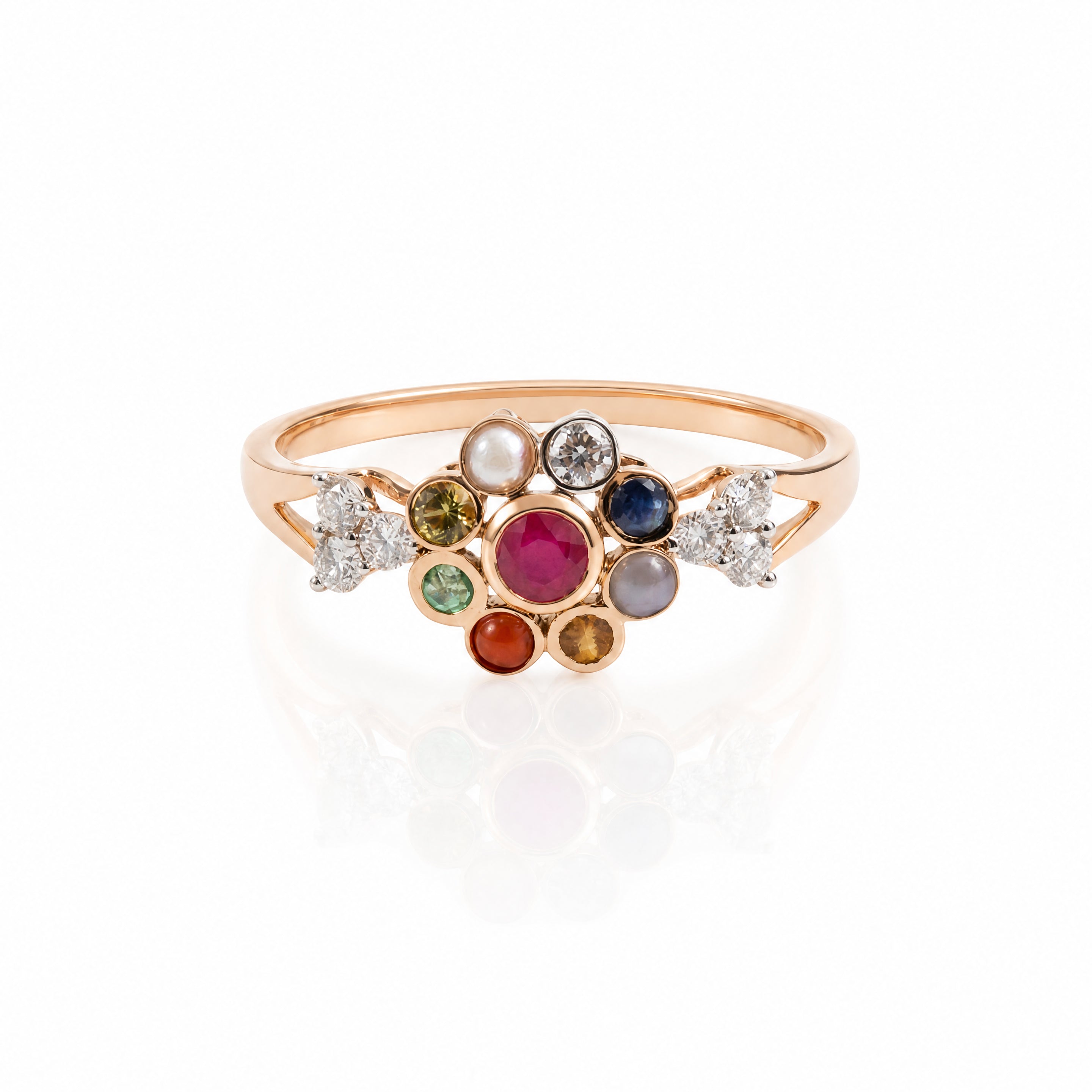Navaratna Flower Natural Diamond Ring