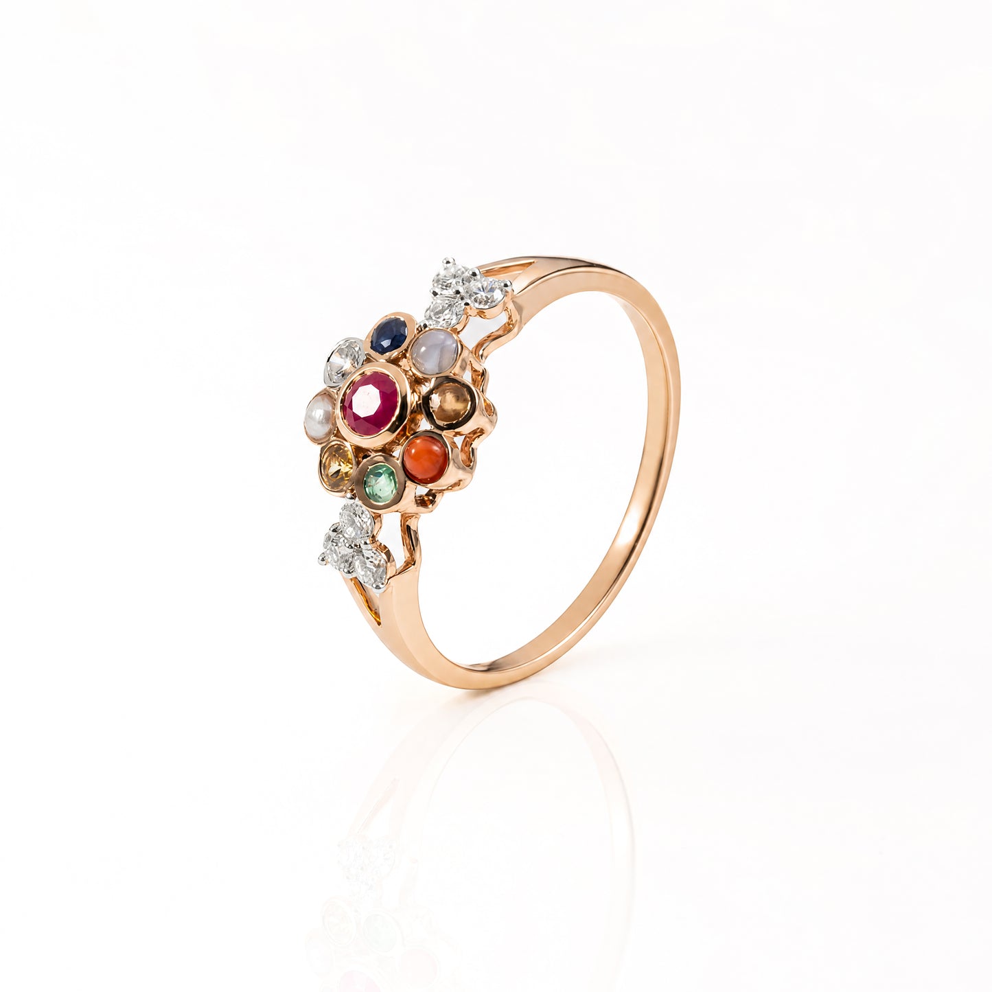 Navaratna Flower Natural Diamond Ring