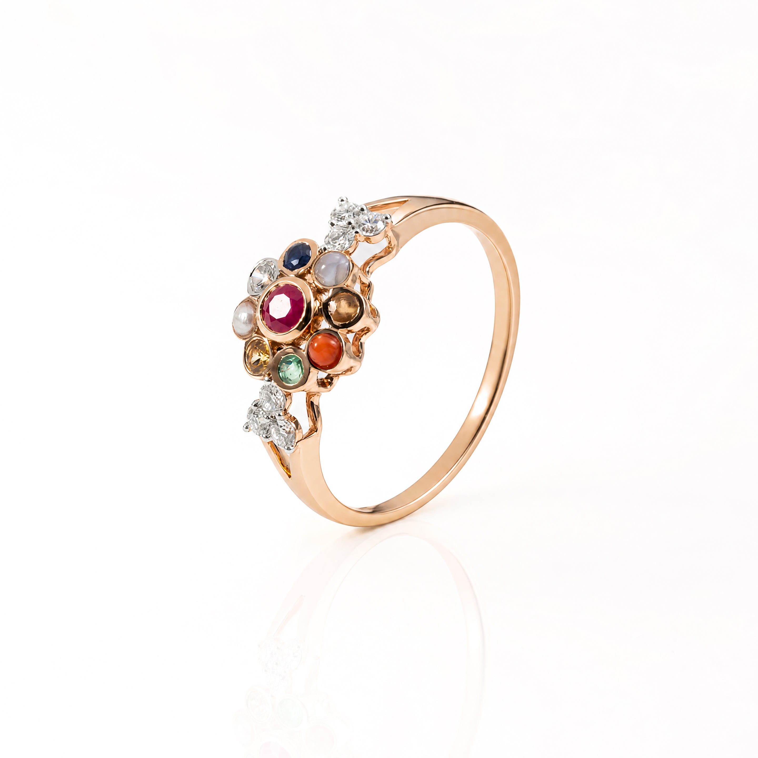 Navaratna Flower Natural Diamond Ring