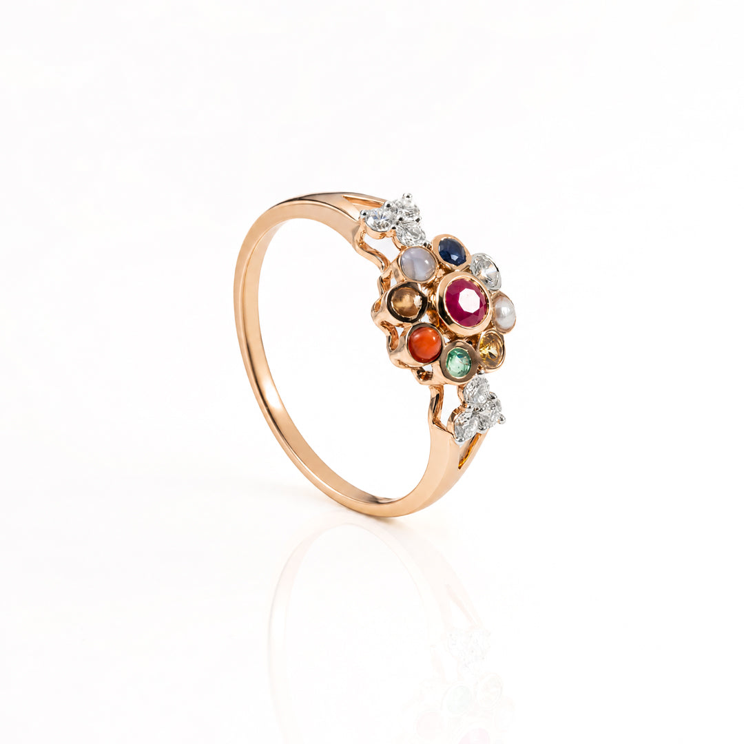 Navaratna Flower Natural Diamond Ring