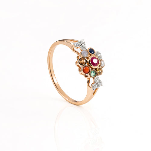 Load image 1 in gallery view. Navaratna Flower Natural Diamond Ring