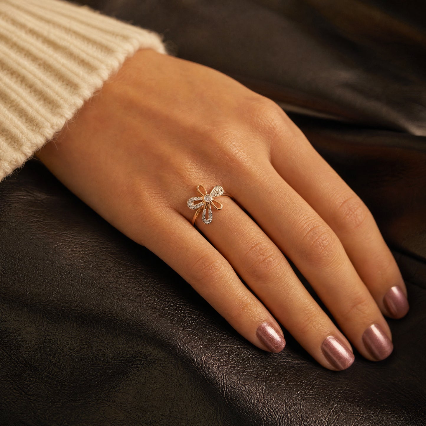 Flower Lace Pave Natural Diamond Ring