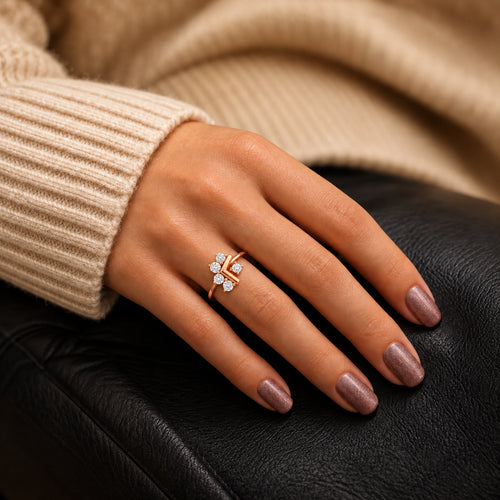 Load image 1 in gallery view. Diamond Chevron Blossom Ring