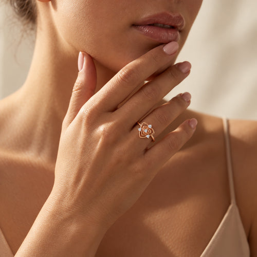 Load image 1 in gallery view. Layered Shield Diamond Ring