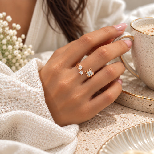 Load image 1 in gallery view. Asymmetric Diamond Square Ring