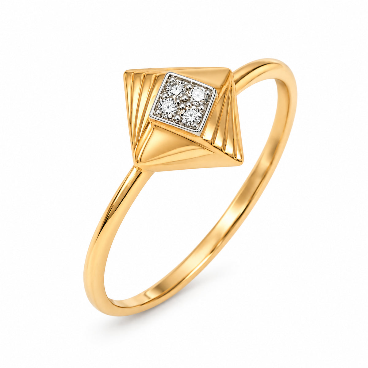 Geometric Diamond Plaque Ring