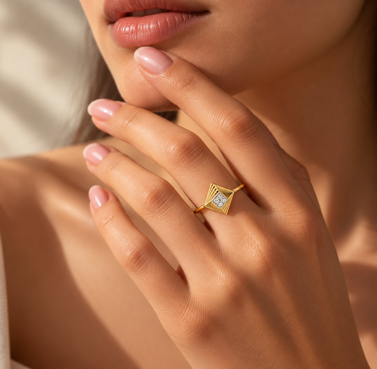 Geometric Diamond Plaque Ring