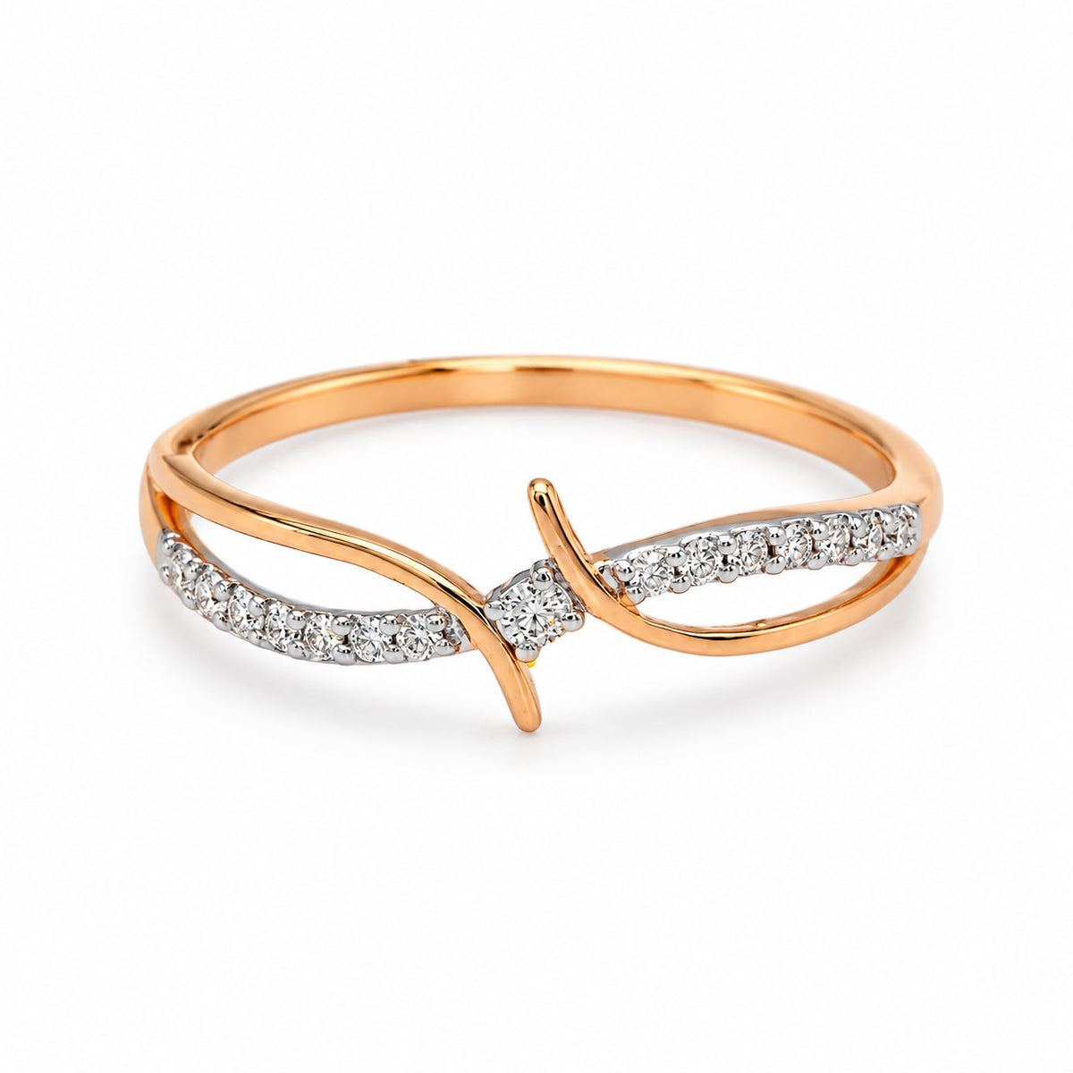 Diamond Crossover Wave Ring