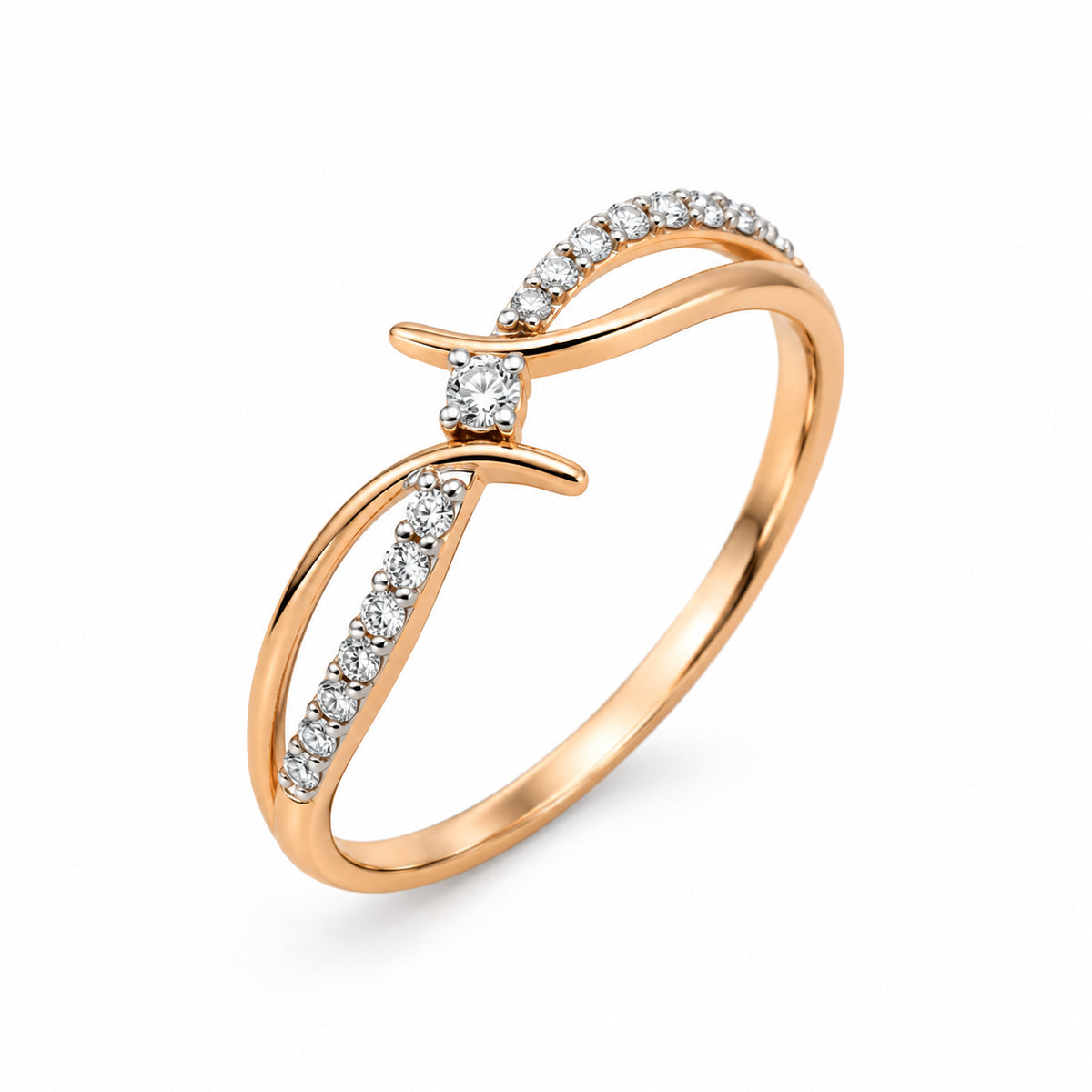 Diamond Crossover Wave Ring