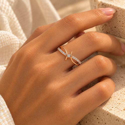Load image 1 in gallery view. Diamond Crossover Wave Ring