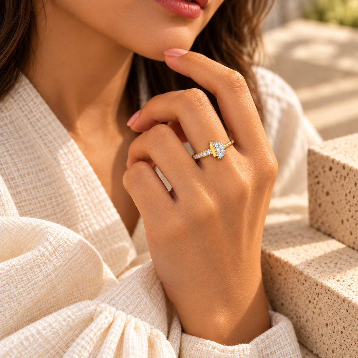Diamond Half-Moon Ring