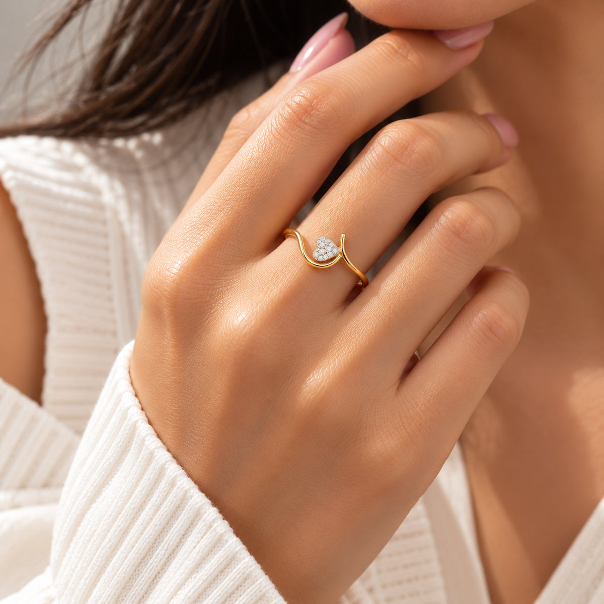 Diamond Heart Curve Ring
