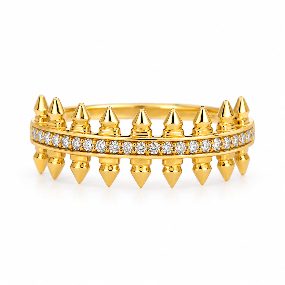 Diamond Double-Row Spike Ring