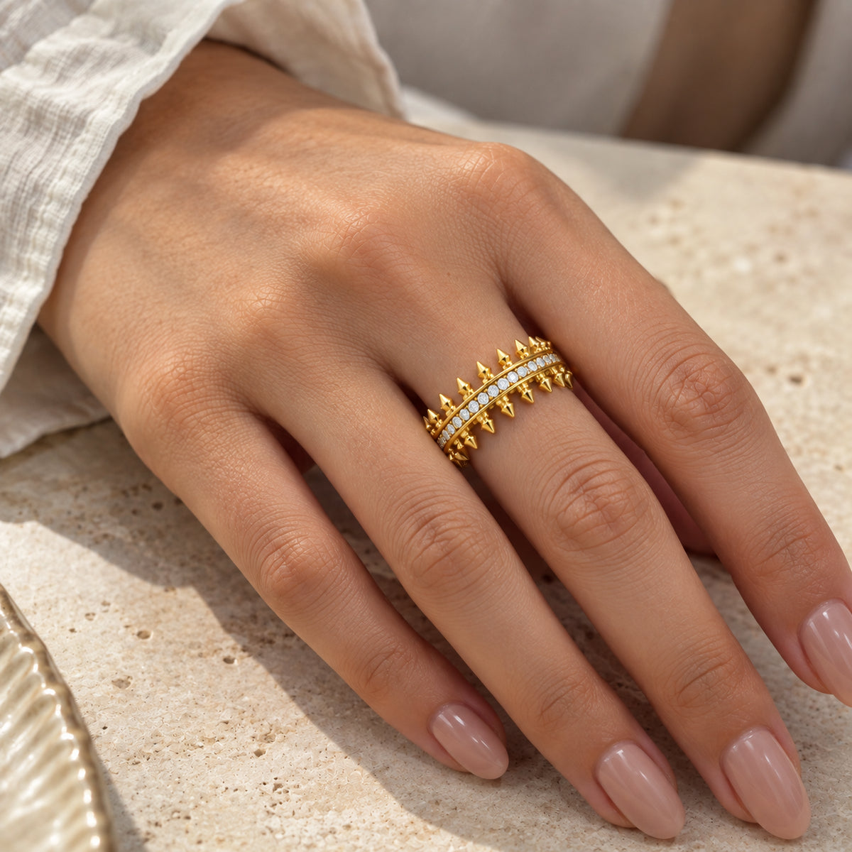 Diamond Double-Row Spike Ring