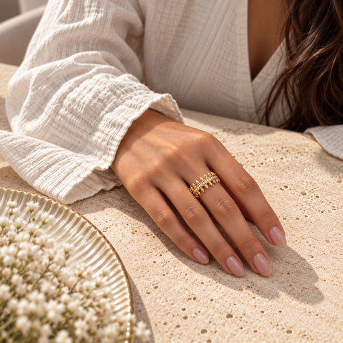 Load image 1 in gallery view. Diamond Double-Row Spike Ring