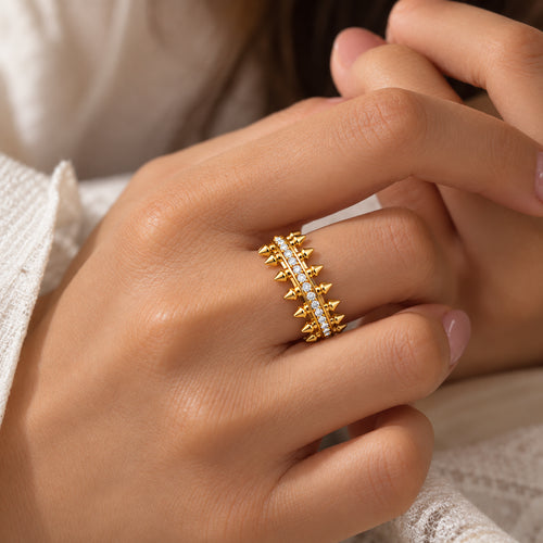 Load image 1 in gallery view. Diamond Double-Row Spike Ring