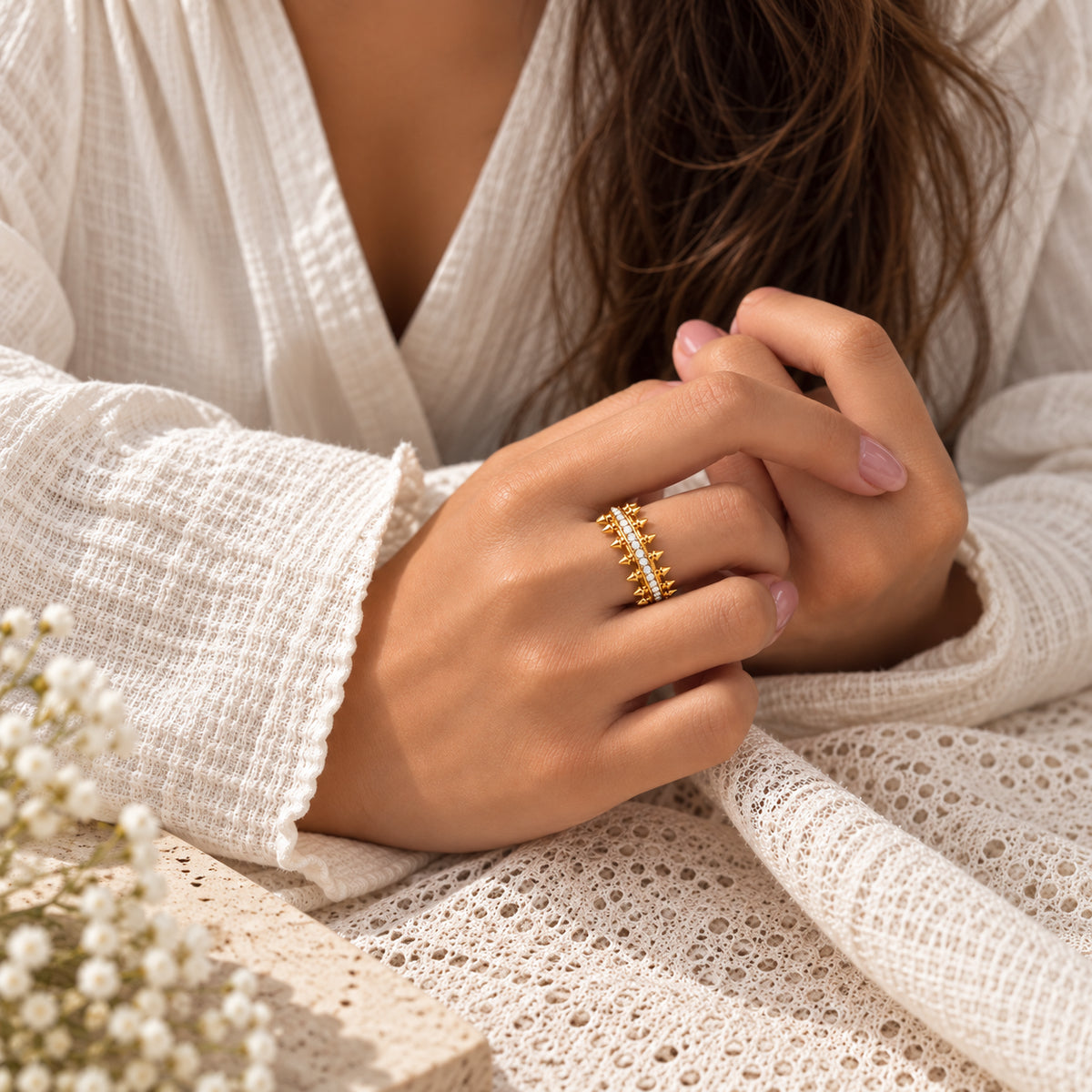 Diamond Double-Row Spike Ring