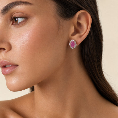 Load image 1 in gallery view. Pink Stone Diana Earrings