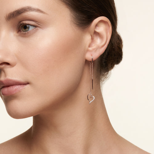 Load image 1 in gallery view. Heart Drop Threader Earrings