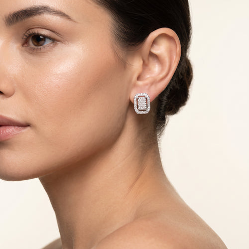 Load image 1 in gallery view. Square Double Halo Earrings