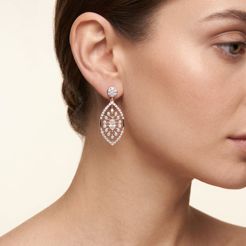 Load image 1 in gallery view. Teardrop Floral Diamond Earrings